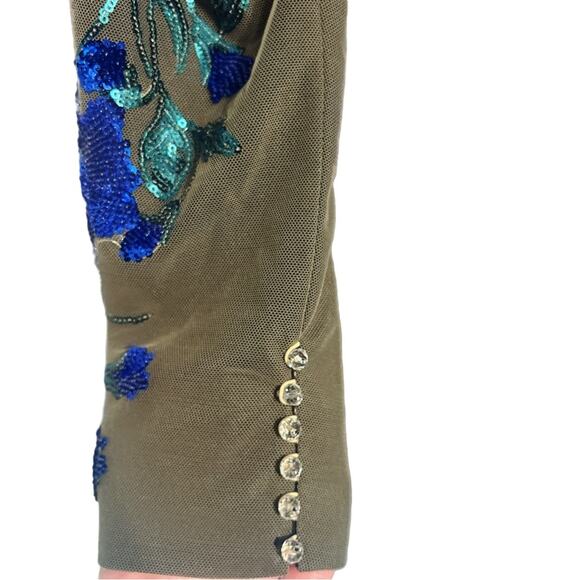 Diamantiny Couture Dress Size Small to Medium Gray Blue Sequined Floral Formal - Picture 6 of 10